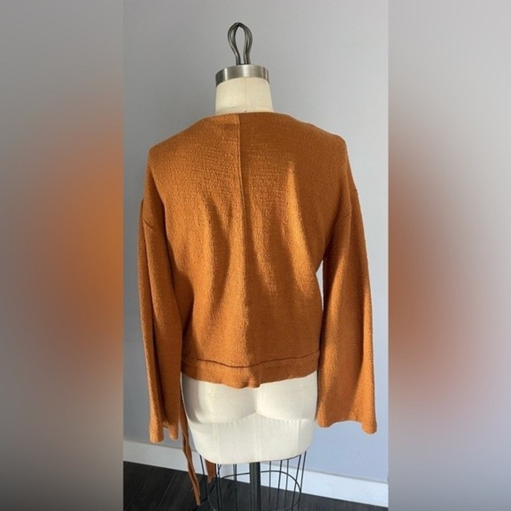 Madewell Texture & Thread Medium Terra Cotta Brown Long Slv Wrap Side Tie Top - Picture 3 of 6